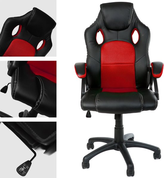Ergonomische bureaustoel - Directiestoel gamestoel - Comfortabel werken thuis - Kantelmechanisme rugleuning - Tot 150 kg - Rood zwart — afbeelding 3