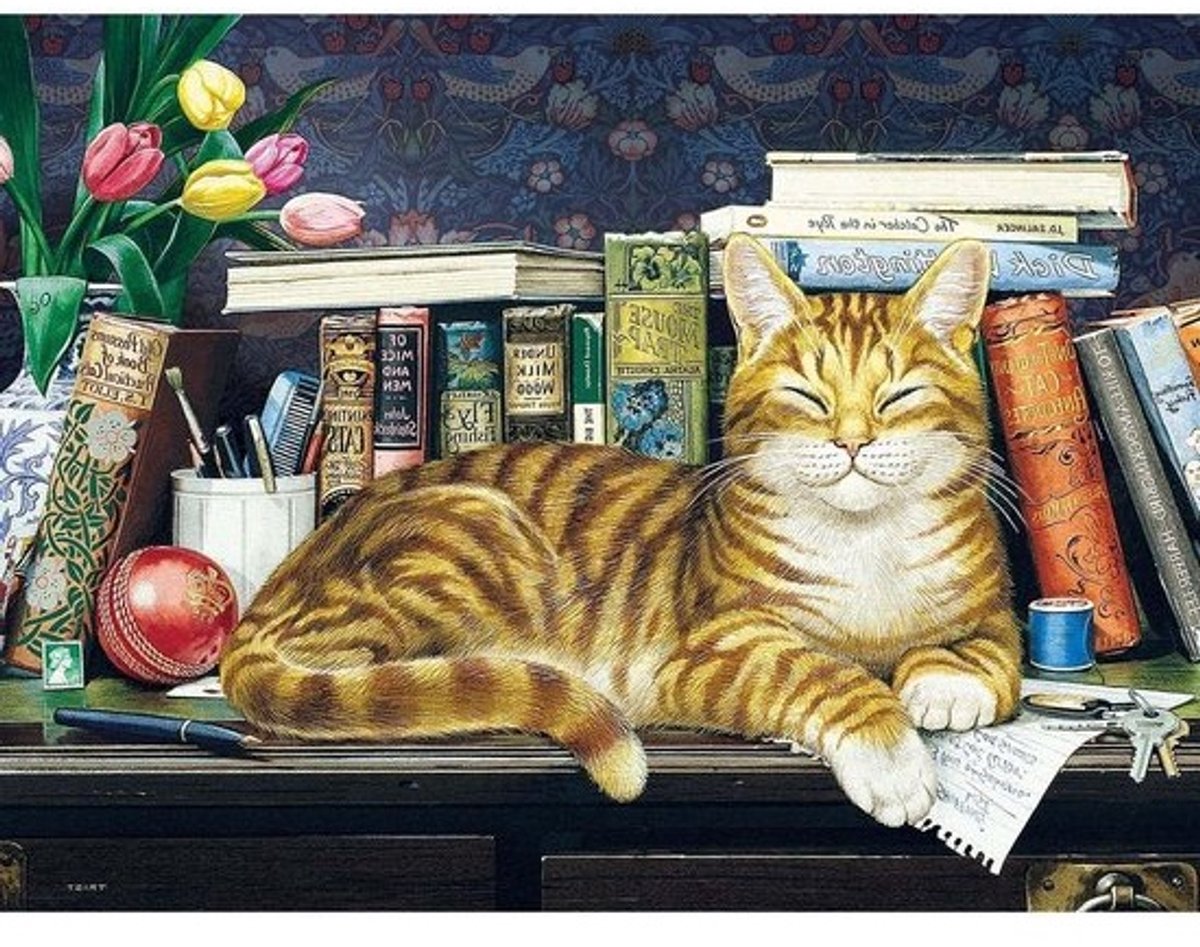 Legpuzzel 275 Stukjes XXL - Puzzel met Grote Stukken van Vrolijke Kat tussen Boeken