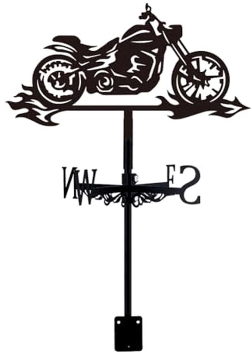 Motorfiets Windwijzer - Metaal Ornament - Tuin Decoratie - Roestbestendig Staal - 36 x 30 cm - Zwart
