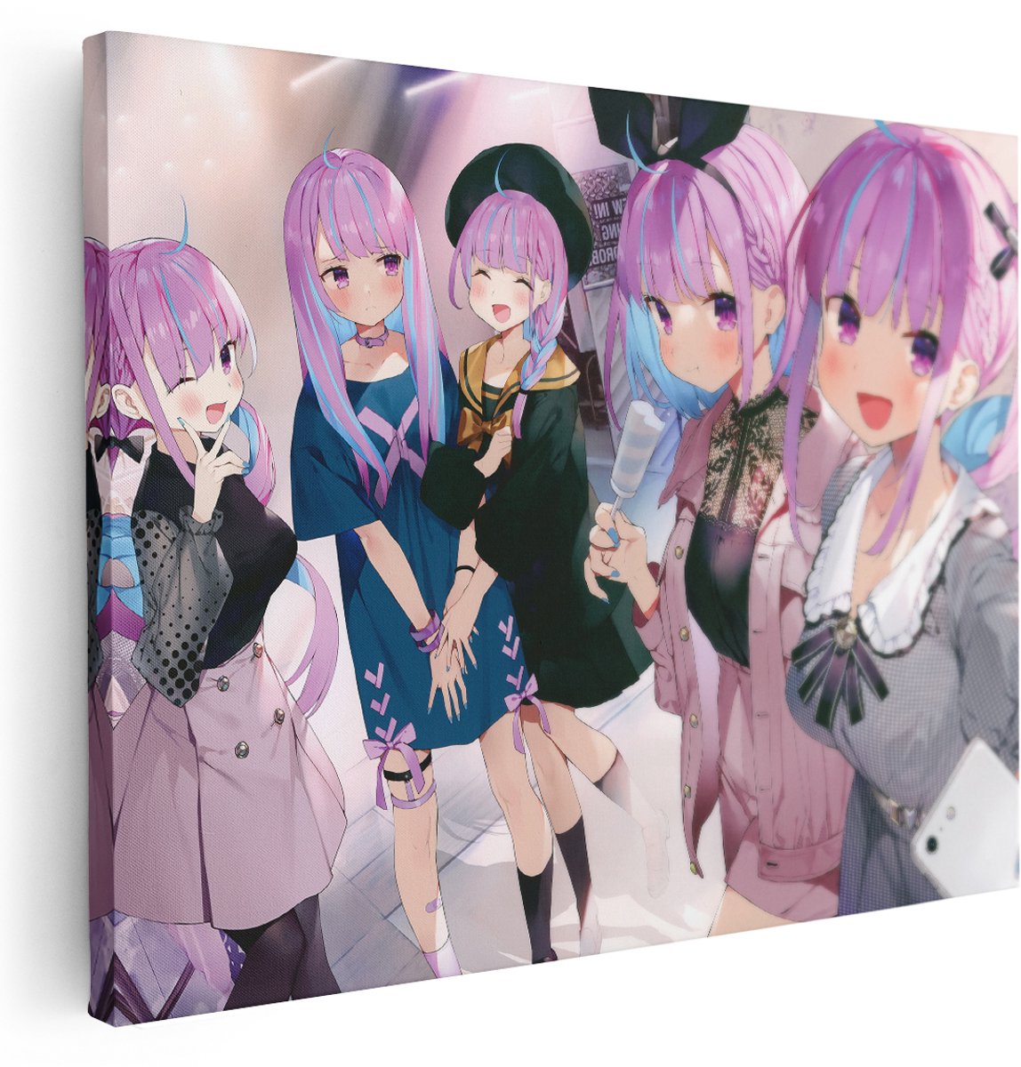 Artaza Canvas Schilderij Anime Meiden - 160x120 cm - Groot - Wanddecoratie Kinderkamer - Muurdecoratie Manga Stijl - Kamer Accessoires