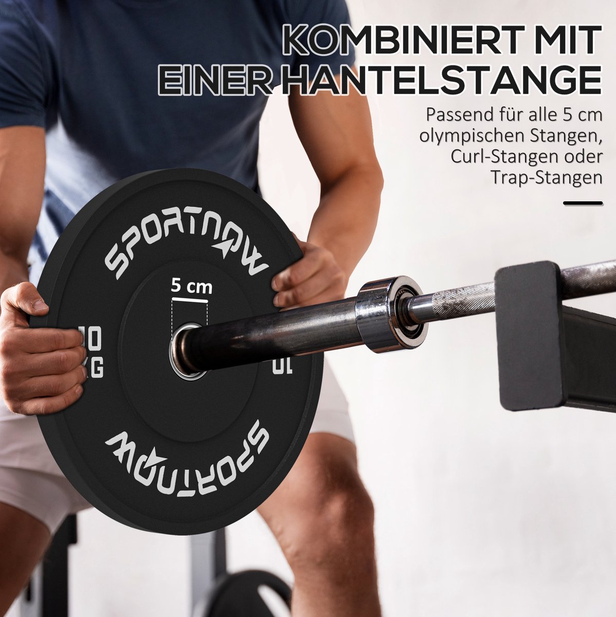 COVREO Halterschijven 2 x 10 kg, 45 cm, 50 mm boring, rubber, zwart - olympisch