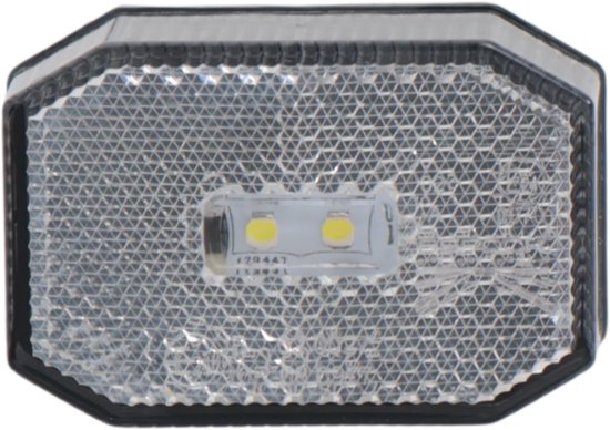 Octagonale witte achterreflector met dubbele LED-verlichting en reflecterend raster.
