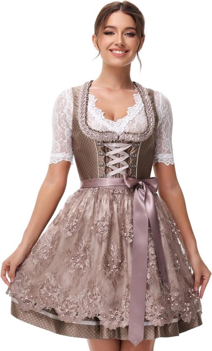Midi Dirndl Jurk - Feestjurk Lederhosen - Oktoberfest Traditie - Inclusief Kantenschort - Midi Lengte