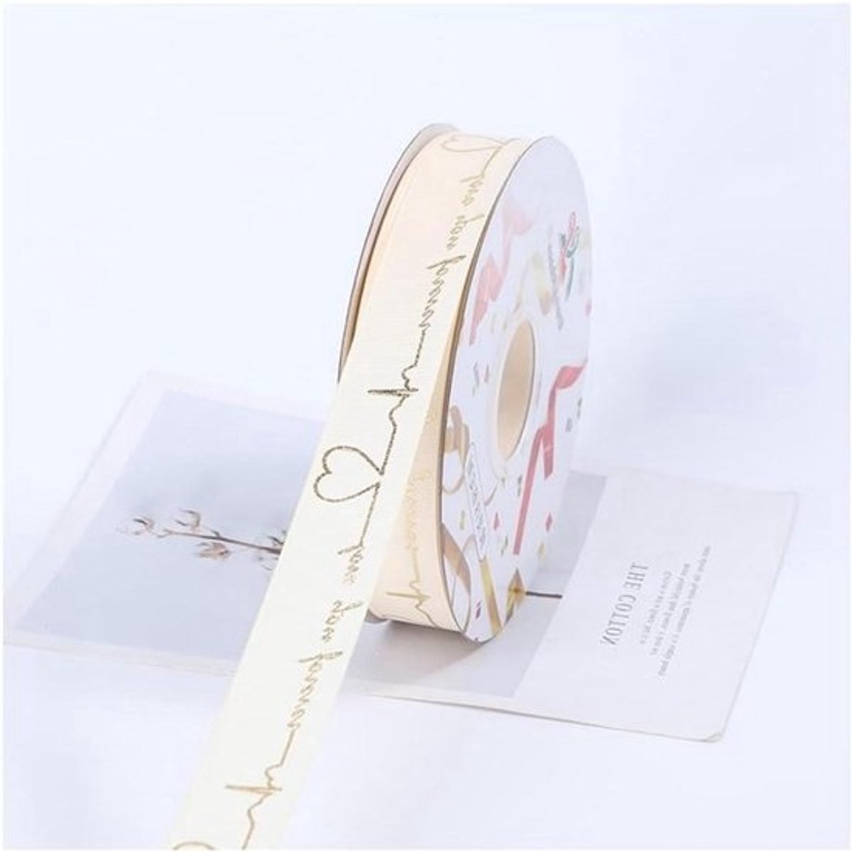 Cadeaulint - Decoratief lint Satijnen lint - Geschenkverpakking - Vintage hot stamping - 45 meter - Beige