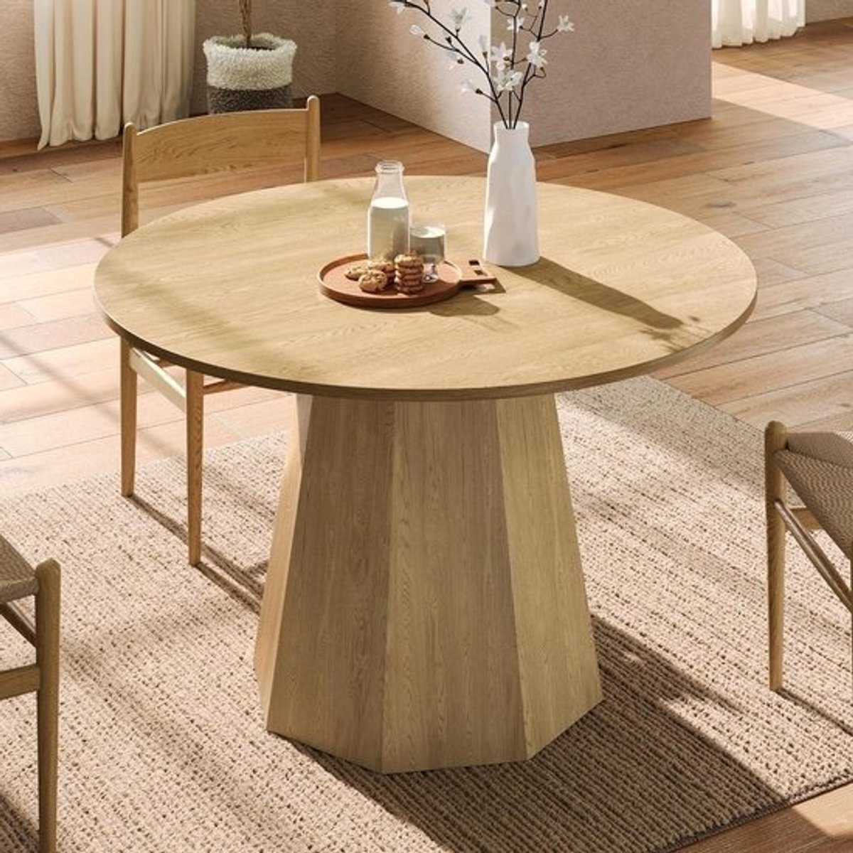 Ronde Eettafel - Keukentafel - Gezellig Tafelen - Scandinavisch Design - 120 cm Diameter - Eikenkleur