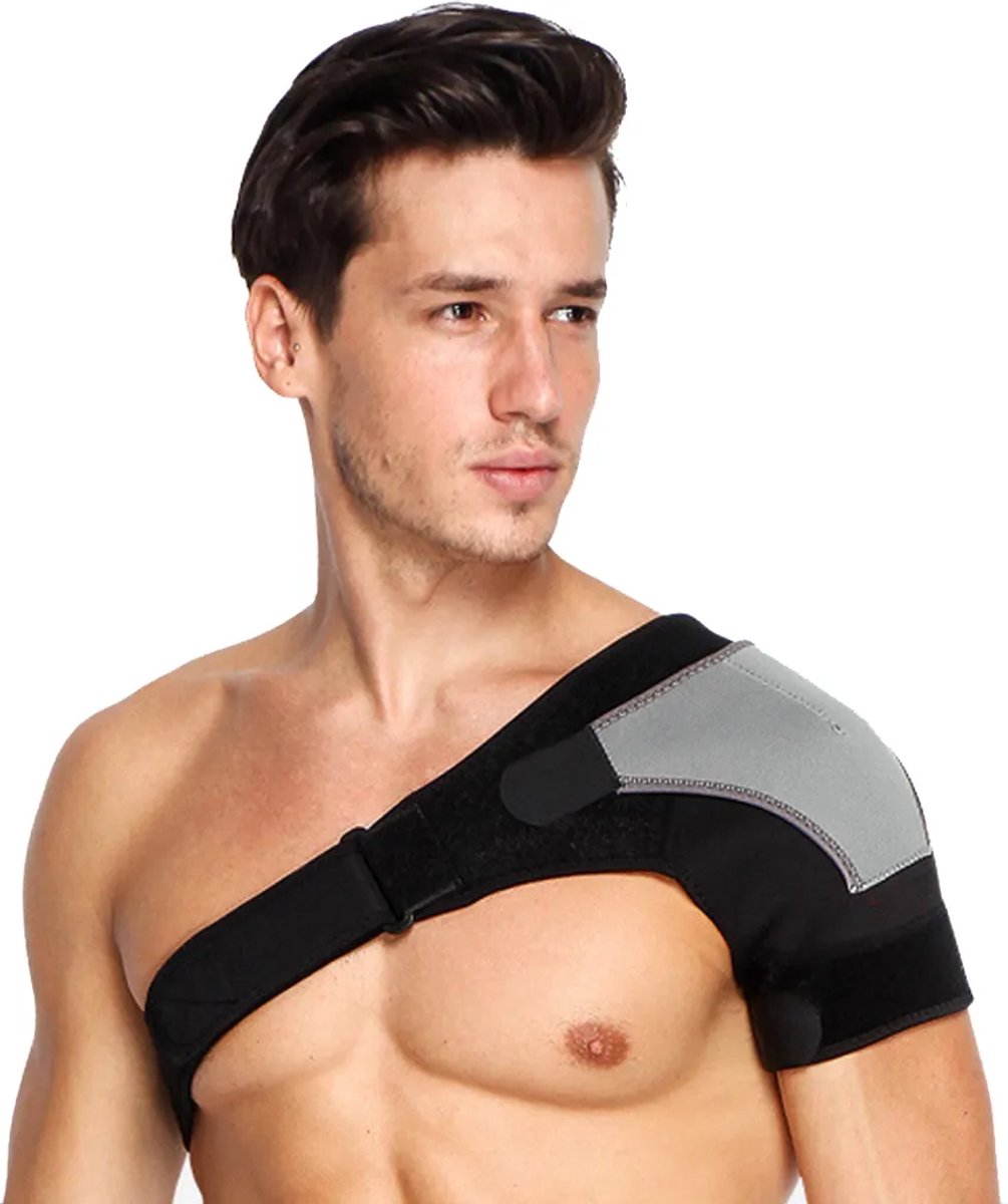 Unisex schouderbrace | Orthopedische schoudercompressiebrace, Geschikt voor rotator cuff-scheuren, acromioclaviculaire gewrichtsluxaties en andere blessures | Verlicht schouderklachten, zwart-grijs kleurenschema, linkerschouder