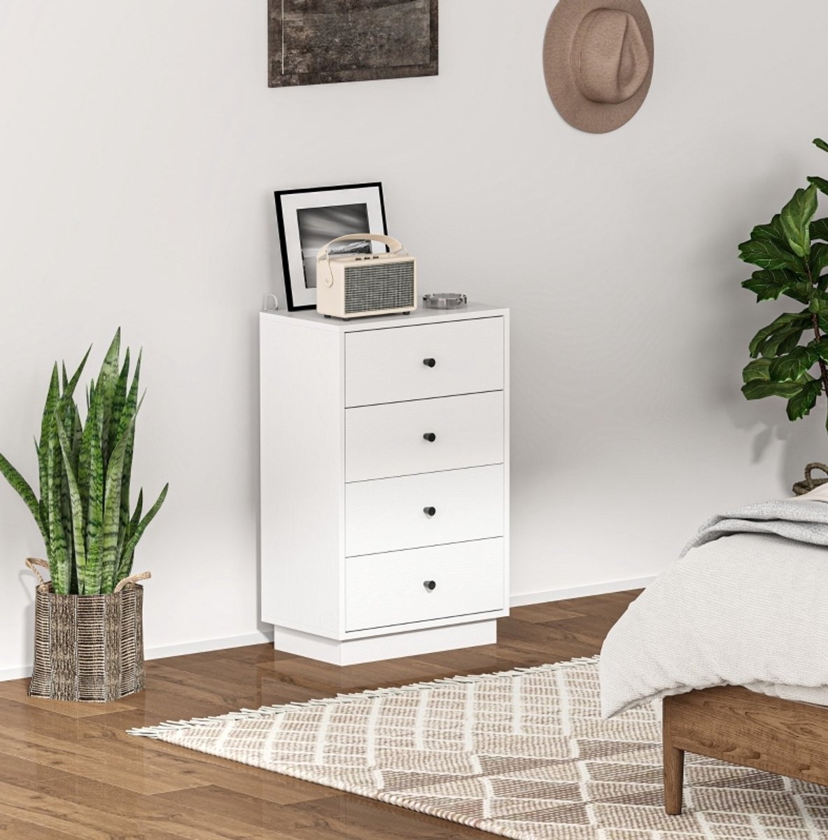 DESMIU Dressoir Met 4 Lades - Modern Wit Opbergmeubel Voor Woonkamer Hal En Slaapkamer - Spaanplaat - 47x29x75 Cm