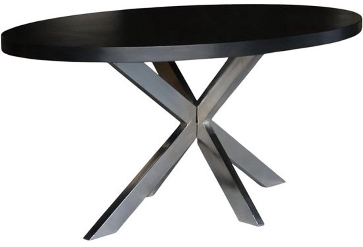 Eettafel Ovaal - Eettafel Mangohout - Gezellig Tafelen - Zwart Zilver Onderstel - 160 cm - Niet gespecificeerd