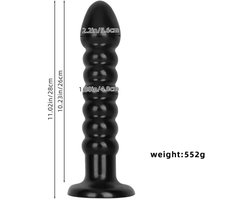 Dildo Buttplug Model Oliver – Geribbelde Structuur met Brede Voet – 28 cm – Siliconen – Waterbestendig – Zwart