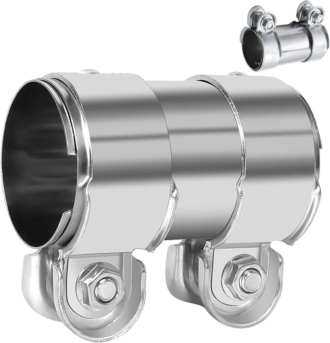 Roestvrijstalen uitlaatklem 60 x 125 mm, universele pijpconnector met dubbele klem voor autoreparatie en uitlaatsystemen