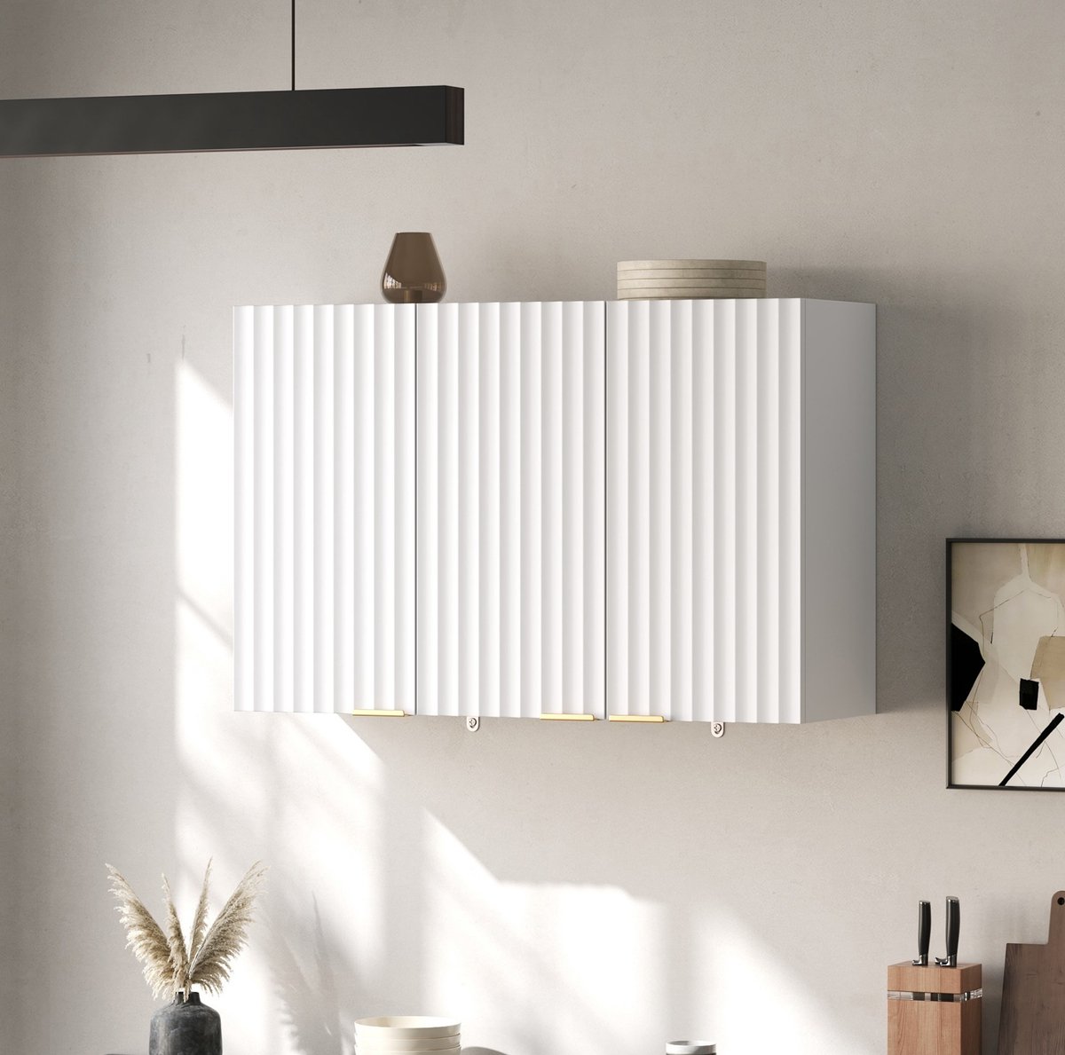 DESMIU Keukenkast Wandkast Bovenkast Met 3 Deuren En Gesloten Opbergruimte Voor Keuken Woonkamer Badkamer En Wasruimte MDF Wit 90x29x60 Cm