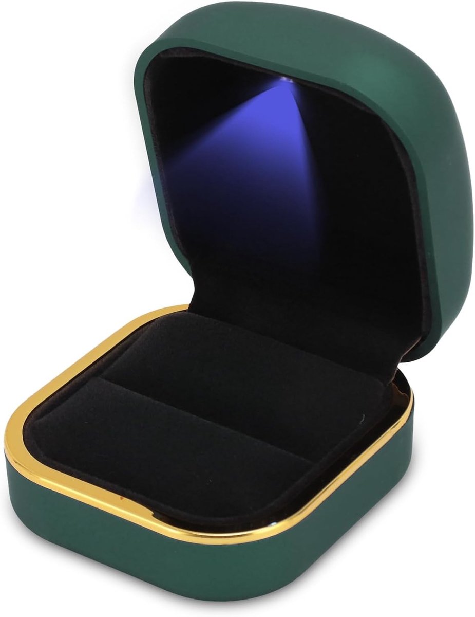 Elegante Ringenbox van Fluweel met LED Verlichting voor Huwelijk, Verloving en Cadeaus, Luxe Sieraaddisplay voor Speciale Gelegenheden