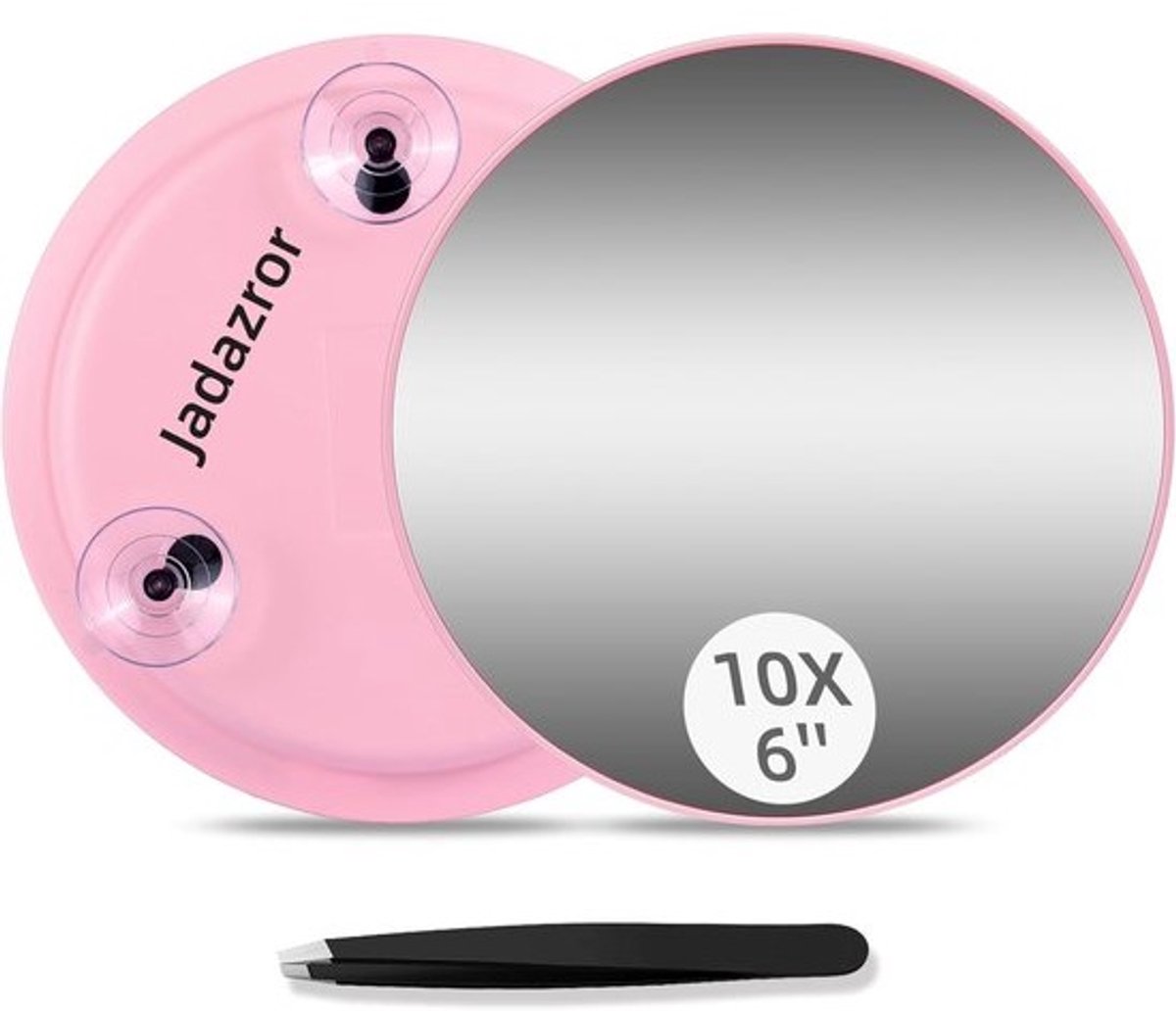 Vergrotingsspiegel met zuignappen - Make-upspiegel - Gedetailleerde make-up - 10-voudige vergroting - 15 cm diameter - Roze