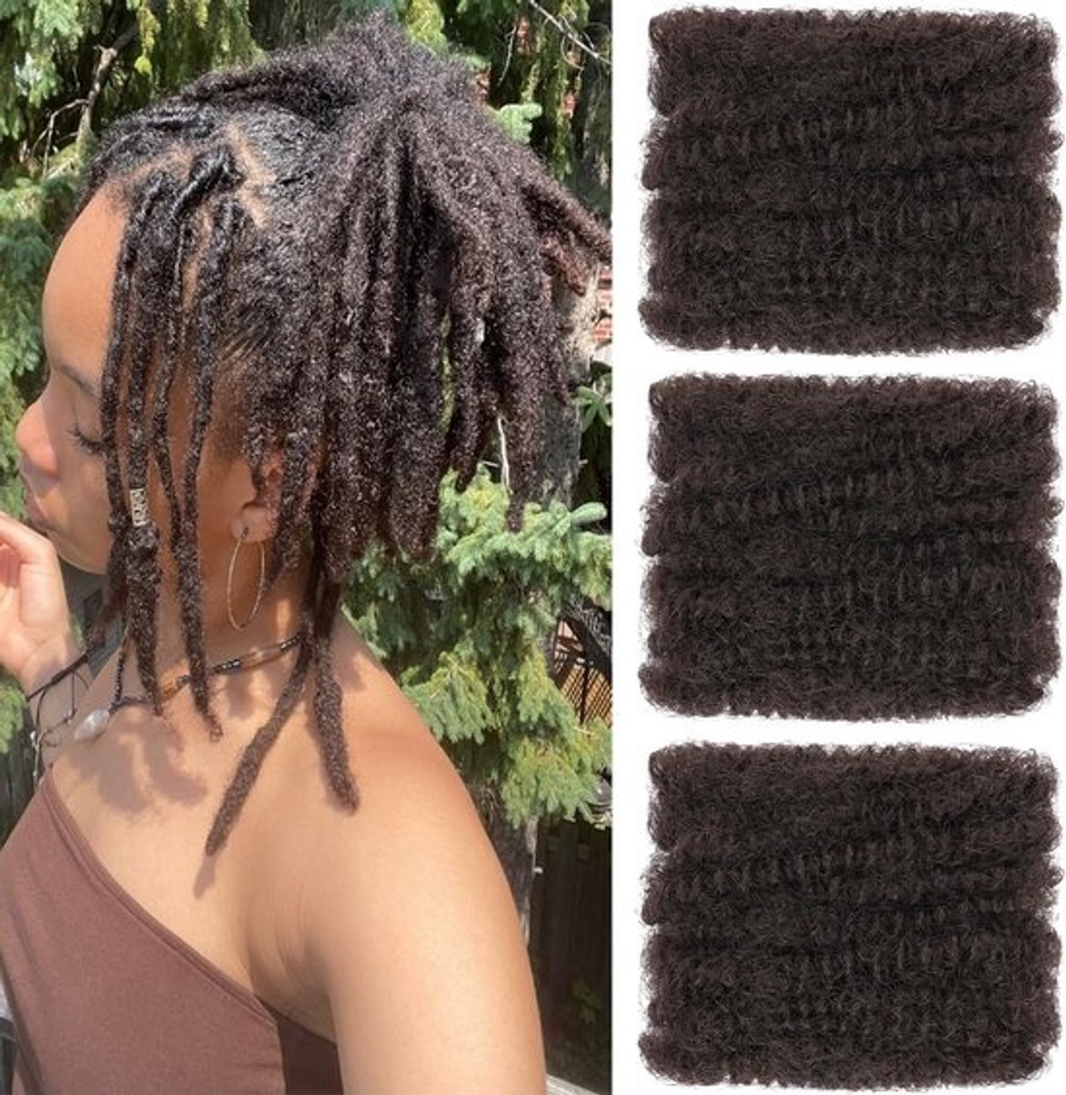 Afro Kinky Krullend Vlecht Haar - Bulk Haar voor Dreadlocks en Twists, 40 cm