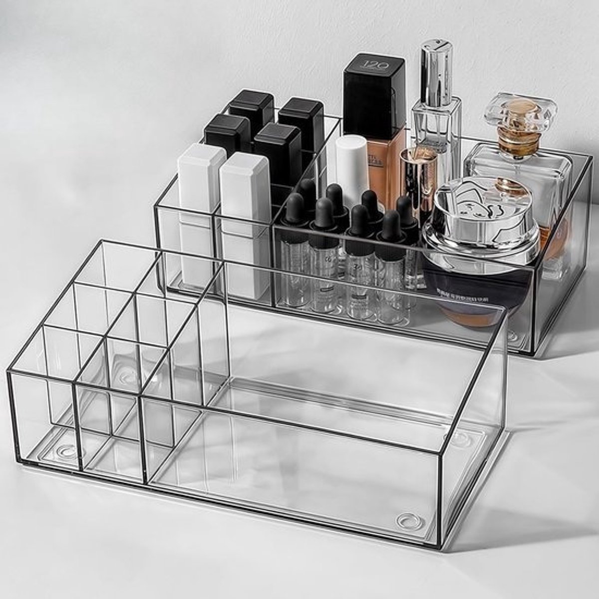 Makeup Acrylic Cosmetic Organiser - 2 Pieces Mirror Cabinet - Indoor Bathroom Cabinet - Transparent Makeup Table Storage Box - Makeup Organiser - Cosmetic Tray