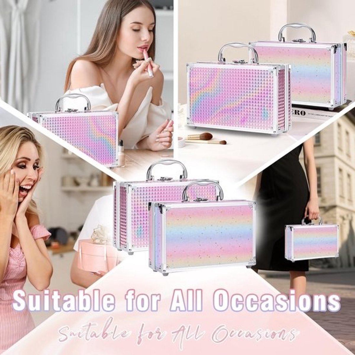 Make-upset met treinkoffer voor tienermeisjes - Volledige starterscosmeticaset - Herbruikbare make-up voor beginners met oogschaduw