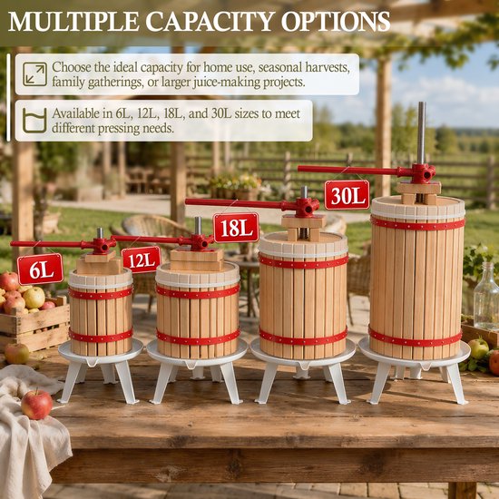 Aufun Fruitpers Van Beukenhout, Incl. Persdoek, Handmatige Wijnpers, Sappers, Maischepers, Fruitmolen (Fruitpers, 30 Liter) van aufun — afbeelding 3