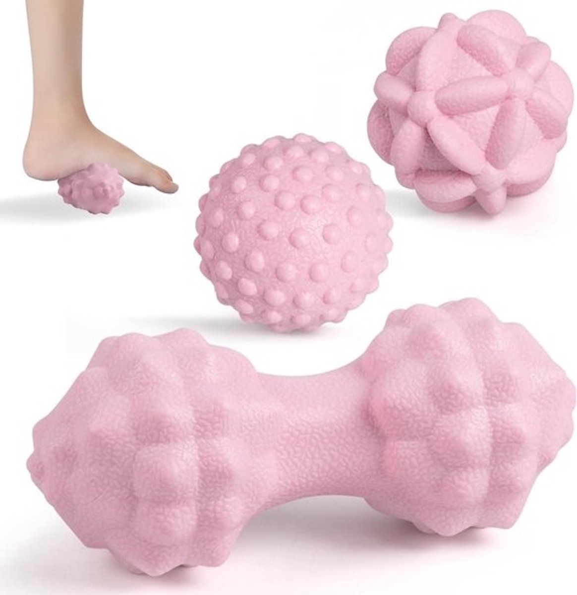 Set van 3 Massageballen voor Trigger Point Myofasciale Ontspanning, Pepernoten en Pinda Vorm, Ideaal voor Voeten, Rug, Nek en Handen, Roze Massage Accessoires