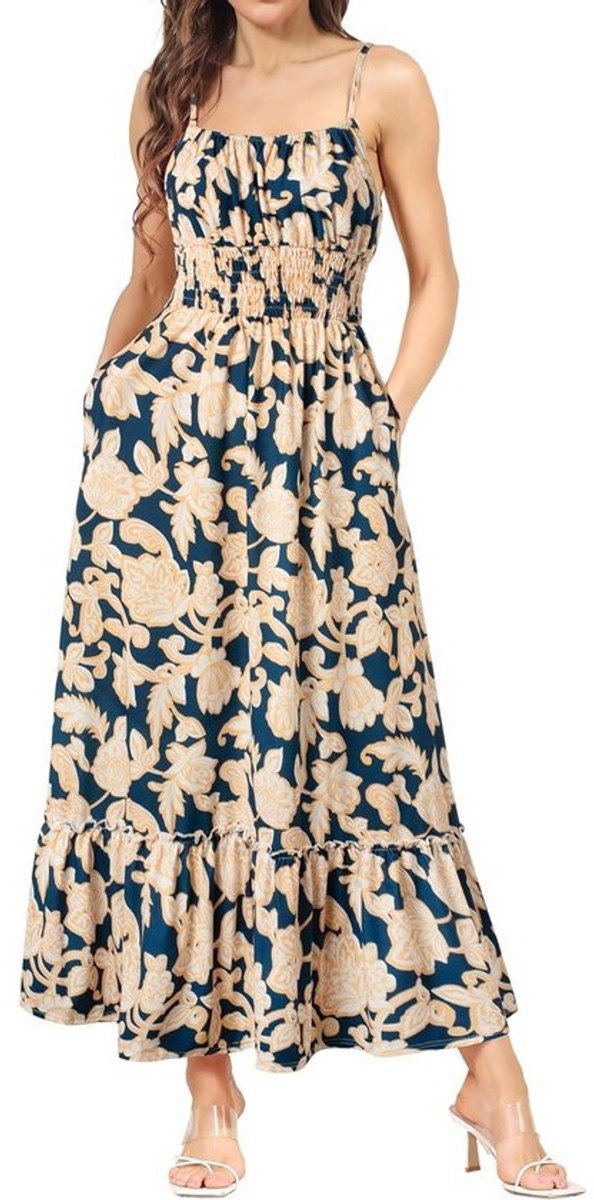 Maxi-Jurk Mouwloze Bloemenjurk voor Dames - Casual Cami-Jurk met Spaghettibandjes - Boheemse Vrijetijdsjurk
