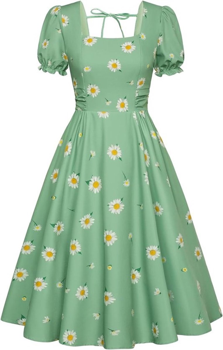Vrouwen jaren 50 vintage jurk met pofmouwen en bloemenprint