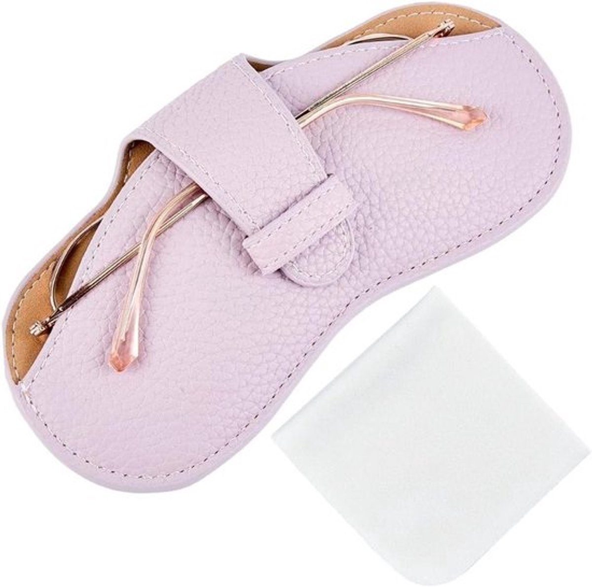Dunnere Brillenhoes - Zonnebril Pouch - Veilig Opbergen - Zacht PU Leer - 17.5 x 8.6 cm - Paarse Distel