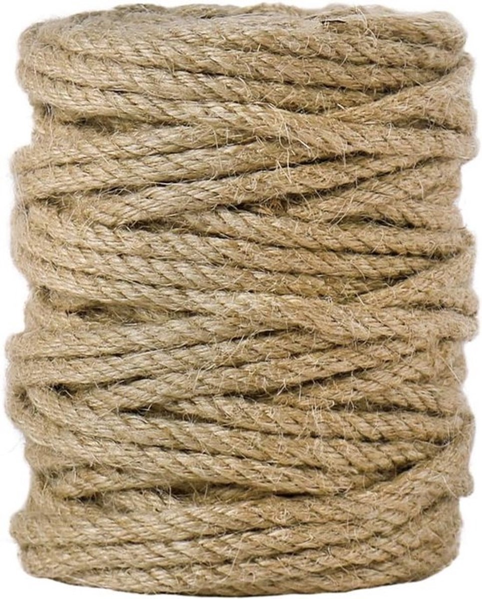 Jute Touw 5mm Dik - 30 Meter Natuurlijk 4-laags Gedraaid Touw voor Tuin, Knutselen en Decoratie