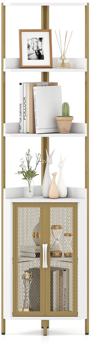 SureDeal® - Boekenkast - Hoekboekenkast - Lagen Hoekboekenkast Hoog - Kastdeuren - Deuren - Metalen - 32x32x170 cm - Wit