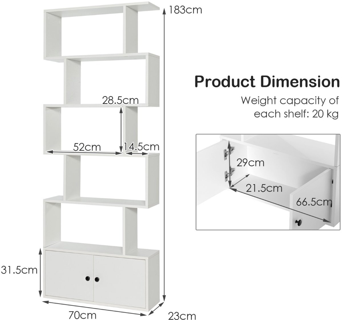 SureDeal® - Opbergrek - Boekenplank Laags vormige - 70x23x183 cm - Wit