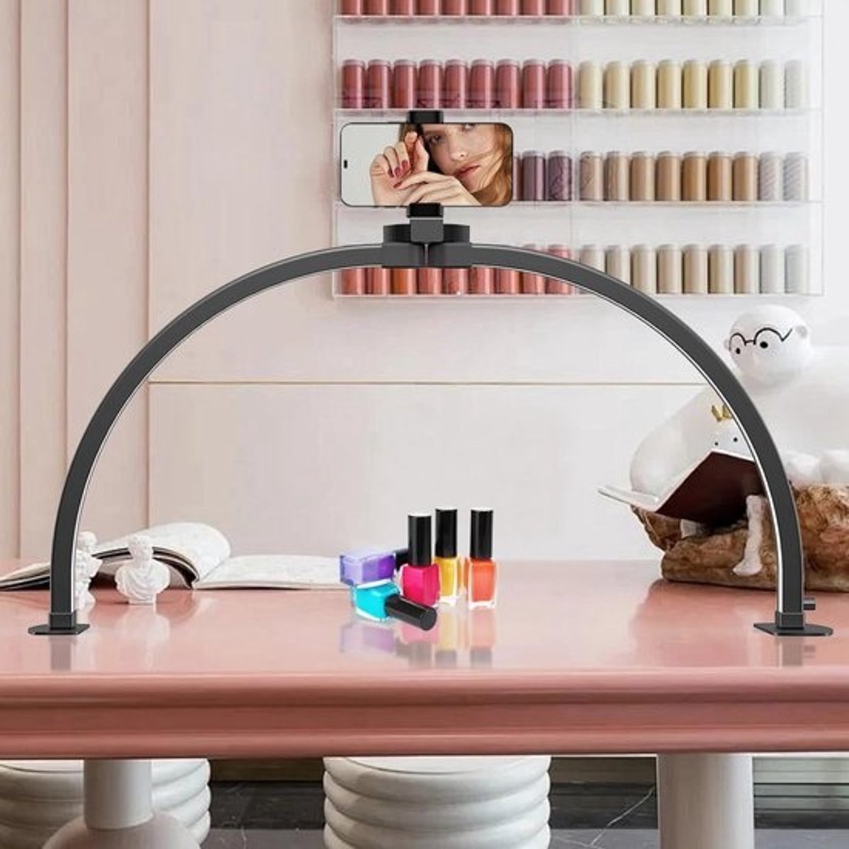 Opvouwbare LED Nagellamp en Wimperlamp - Halve Maan Vorm met Telefoonhouder - Ideaal voor Nagel- en Wimpertechnologie