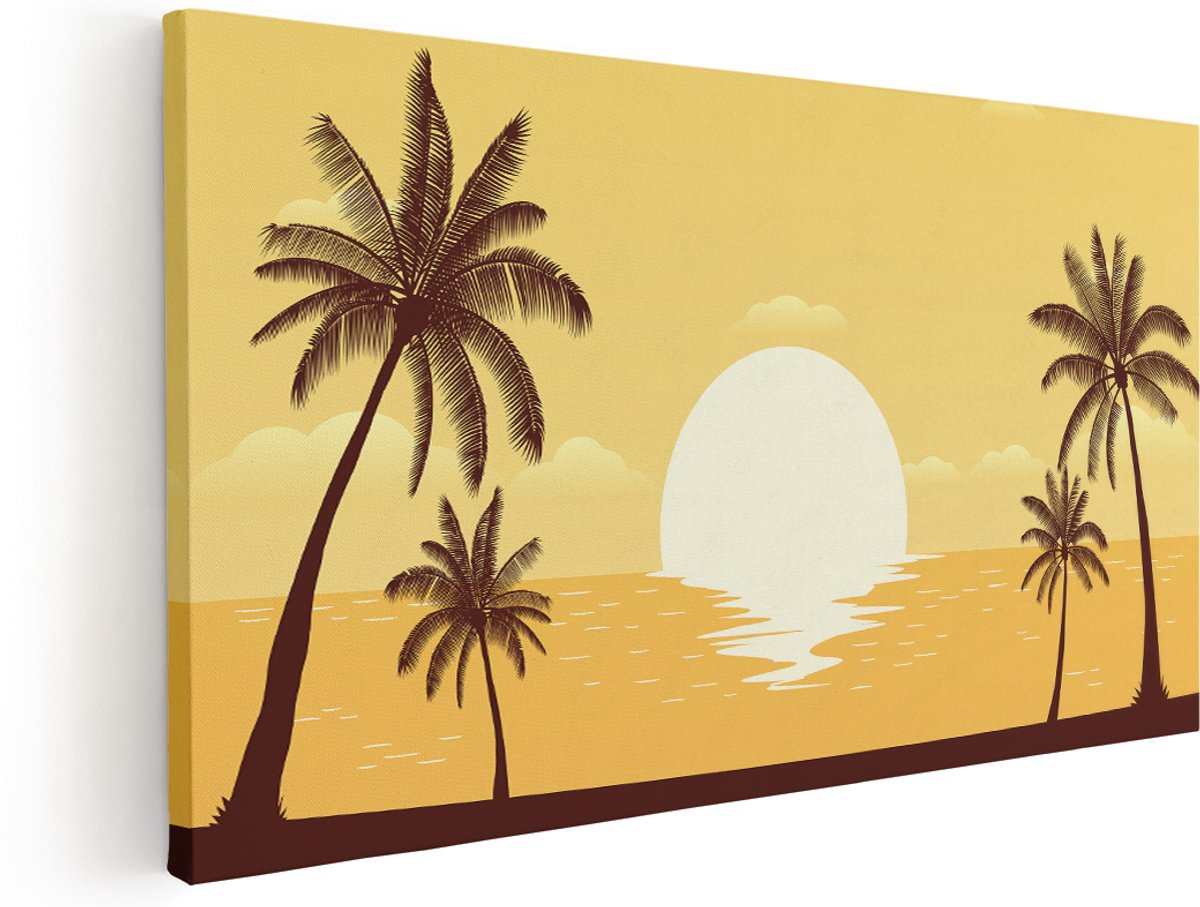 Artaza Canvas Schilderij Zonsondergang Met Palmbomen - Abstract - 180x90 cm - Groot - Wanddecoratie Woonkamer - Schilderijen - Muurdecoratie
