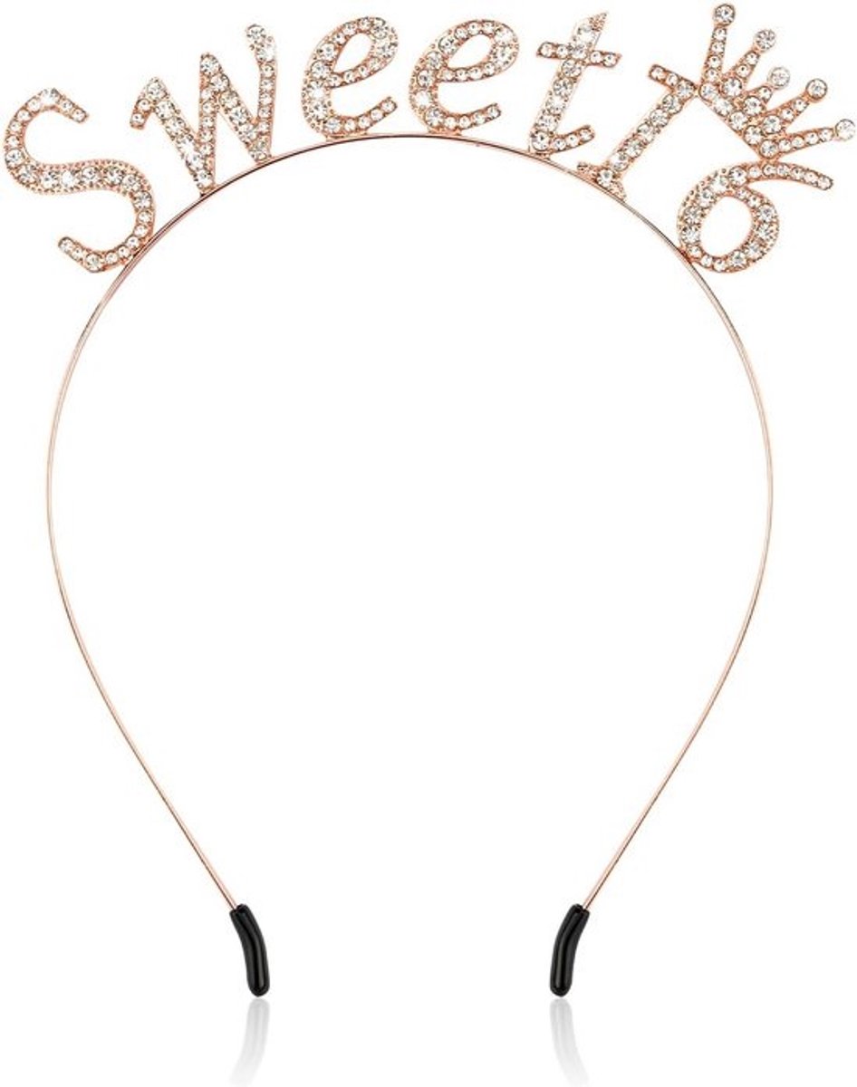 Roze Gouden Tiara en Kroon voor 16e Verjaardag Meisjes - Sweet 16 Accessoire