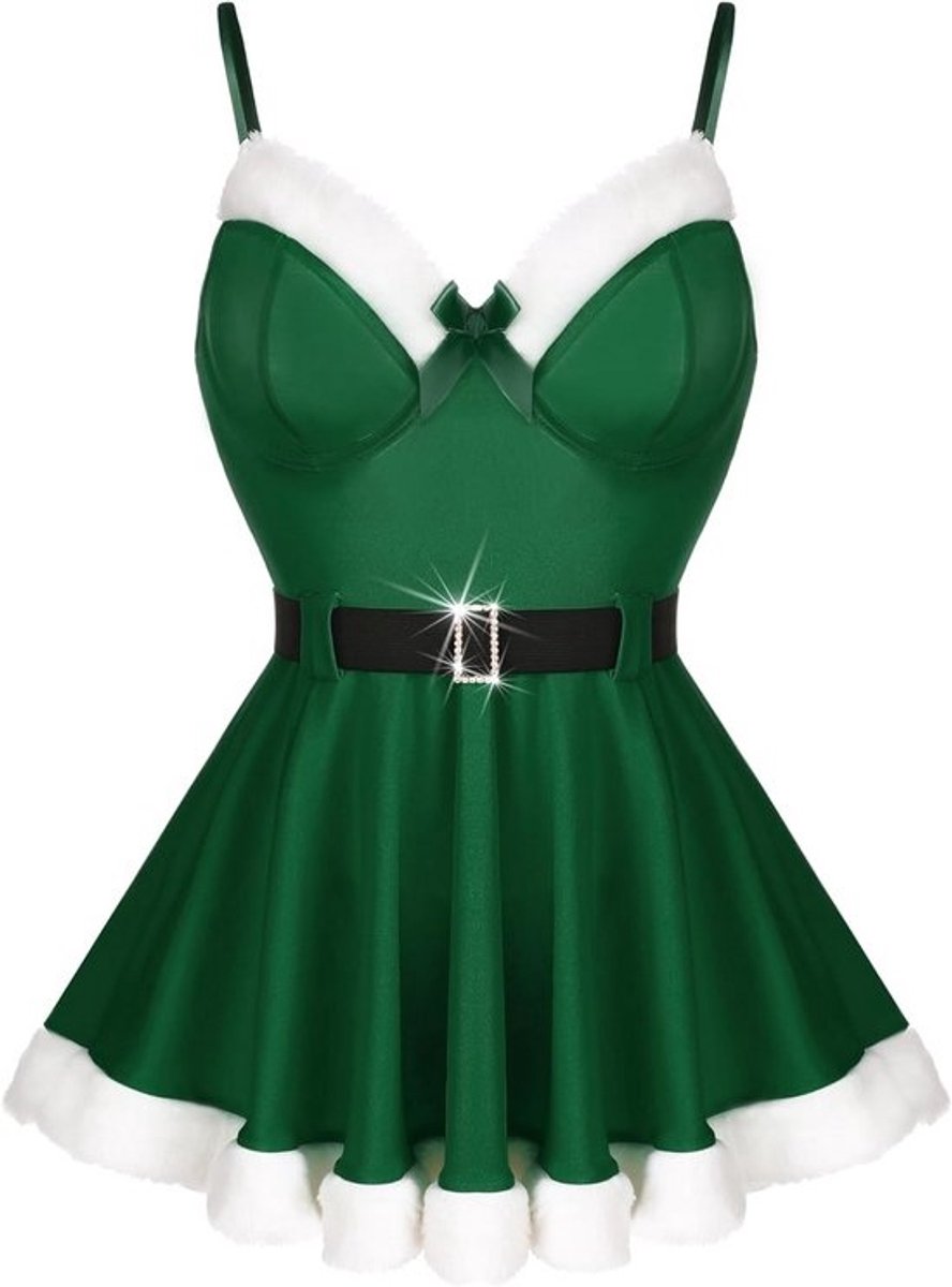Sexy Kerst Lingerie voor Dames Kerstman Babydoll Chemise Nachtkleding Jurk Lingerieset