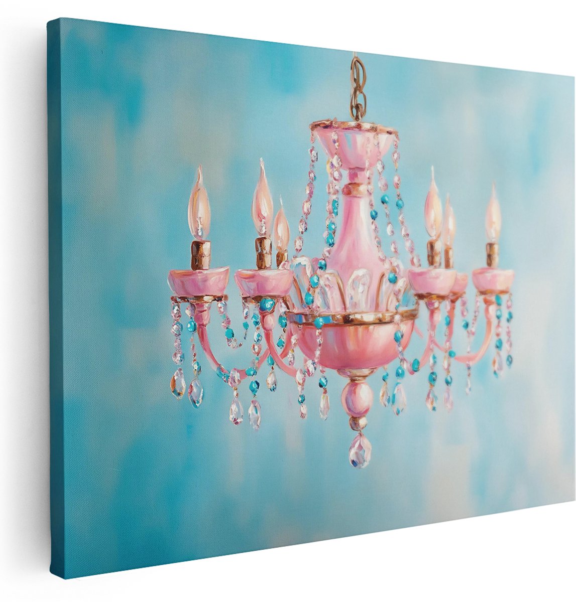 Artaza Canvas Schilderij Roze Kroonluchter - 160x120 cm - Groot - Vintage Wanddecoratie - Muurdecoratie Slaapkamer - Schilderijen Op Canvas
