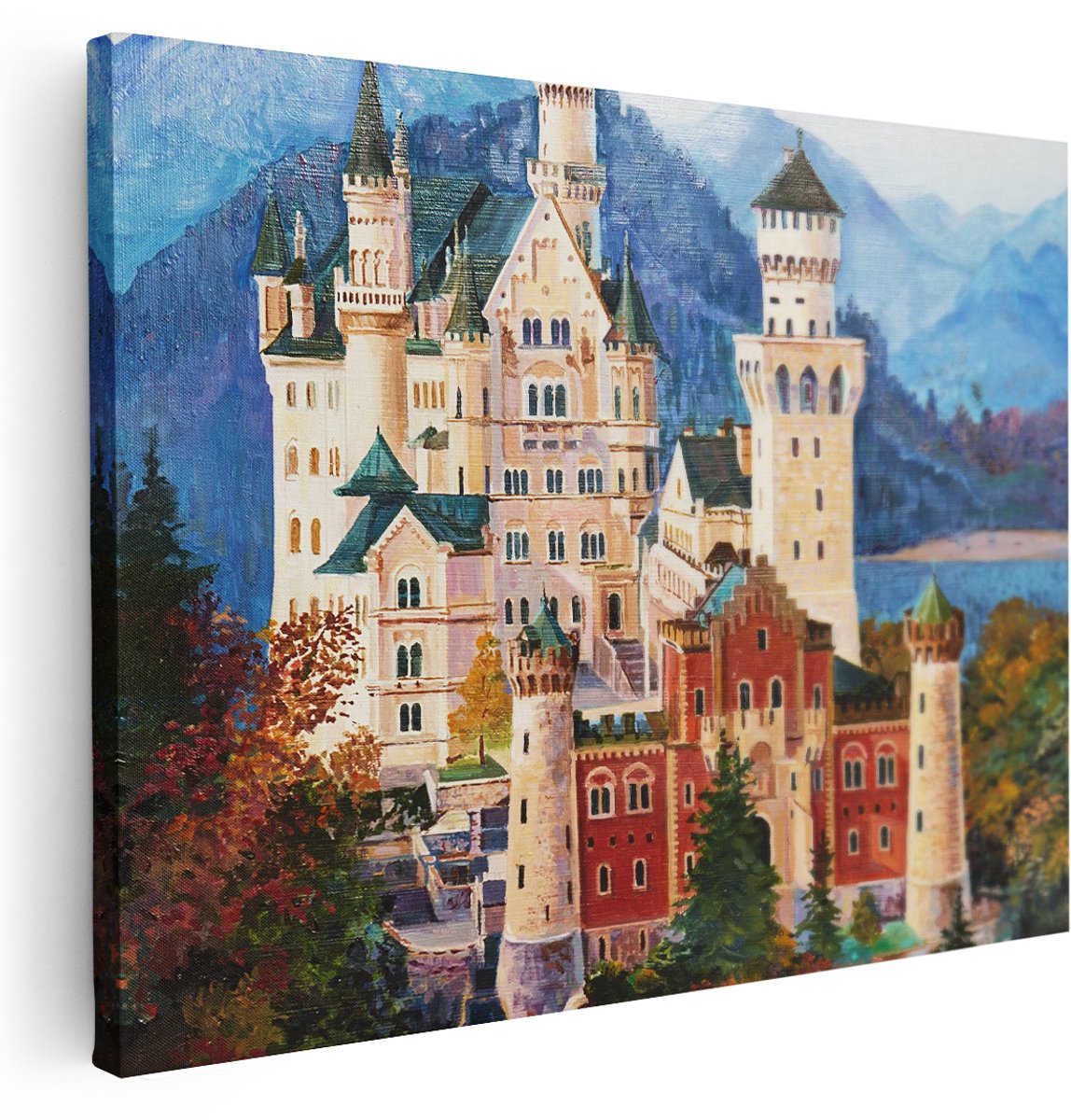 Artaza Canvas Schilderij Sprookjeskasteel Neuschwanstein - 160x120 cm - Groot - Wanddecoratie Bergen - Muurdecoratie Herfst Landschap - Schilderijen Op Canvas