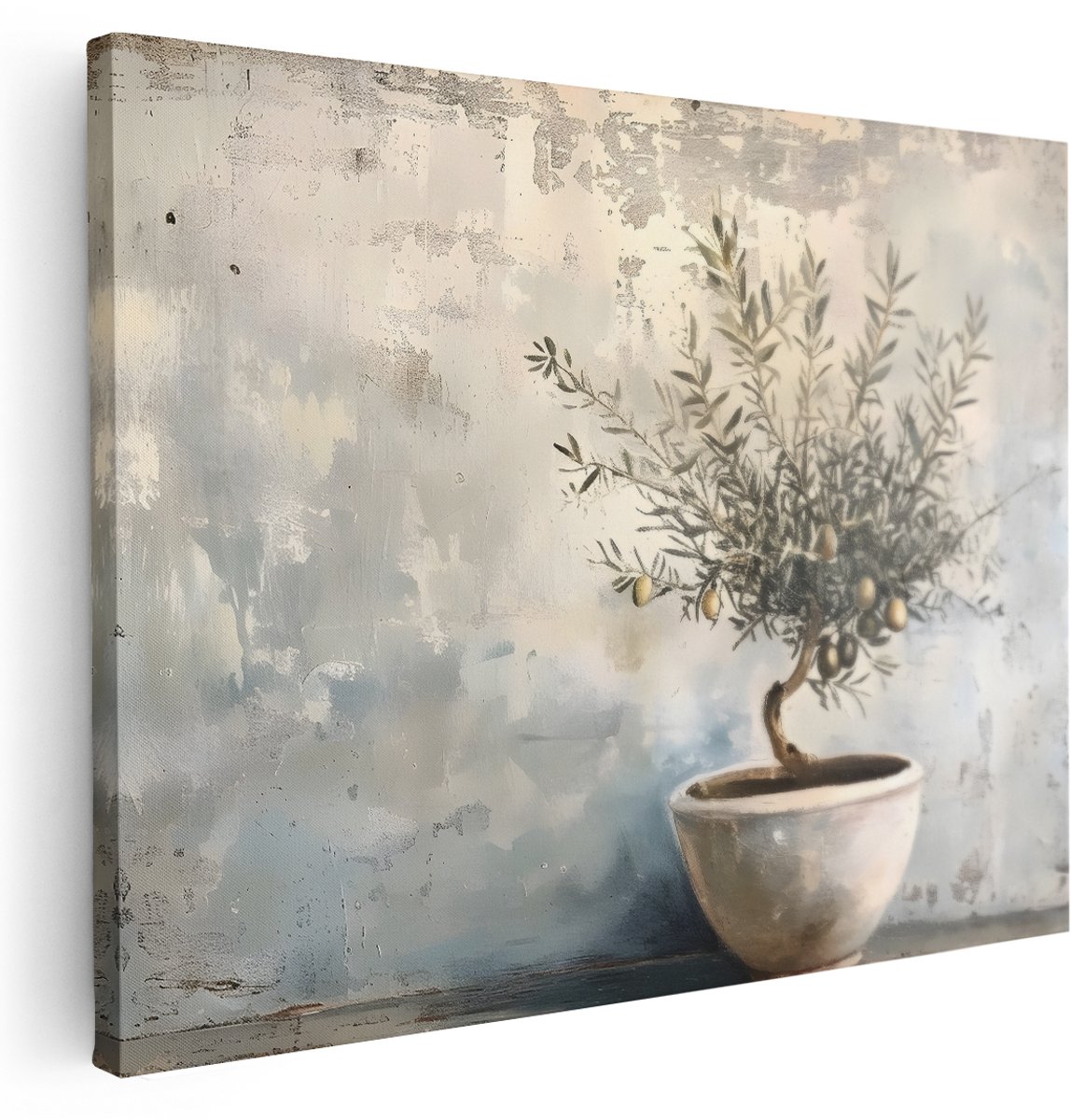 Artaza Canvas Schilderij Olijfboom In Pot - 160x120 cm - Groot - Wanddecoratie Rustiek - Muurdecoratie Natuur - Decoratie Woonkamer - Kamer Accessoires