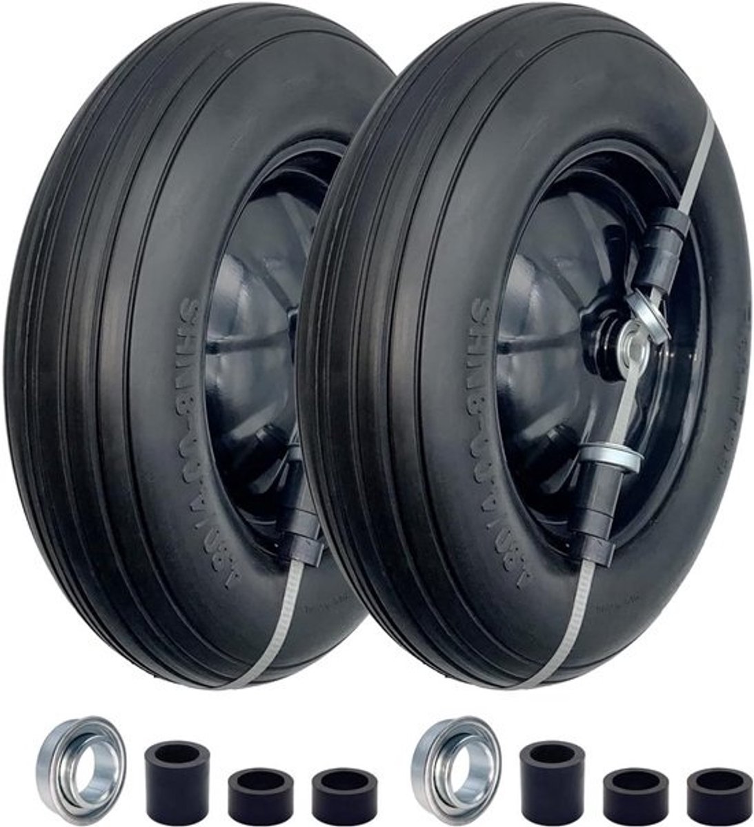 2-Pack Massieve Steekwagen Wielen 16 Inch - Universele Luchtloze Banden met Stalen Velg