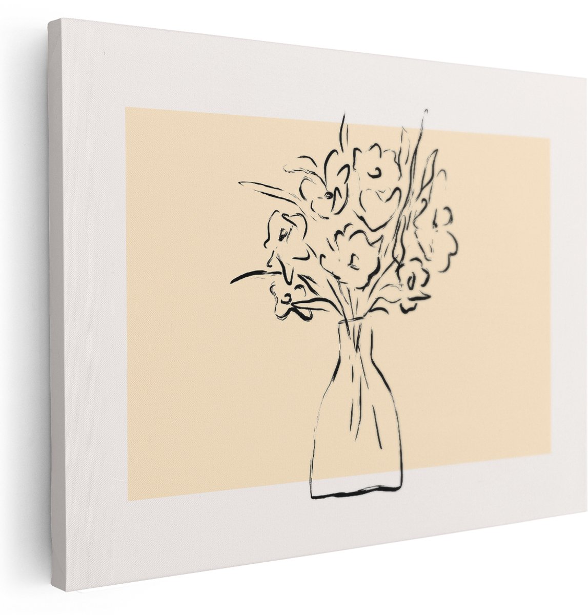 Artaza Canvas Schilderij Boeket - 160x120 cm - Groot - Wanddecoratie Lijntekening - Muurdecoratie Bloemen Vaas - Decoratie Woonkamer - Kamer Accessoires