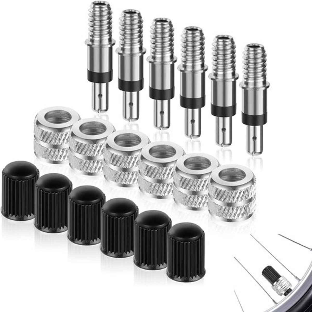 Ventiel Dop Set - Fietspomp Adapters - Banden Onderhoud - Roestvrij Koper - 24 Stuks - Zilverkleurig