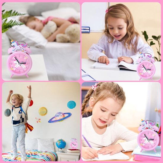 Kinderwekker Eenhoorn - Stille wekker - Wakker worden - Nachtlampje aanwezig - 12.5 cm - Roze — afbeelding 5