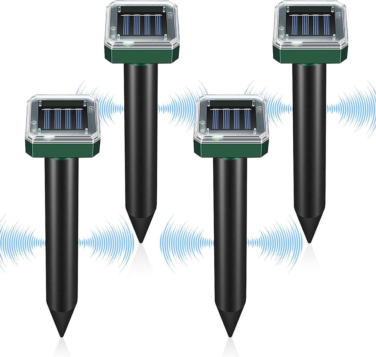 Mollenverjager Zonne-energie - Ongedierteverjager Tuin - Tuin Beschermen - Ultrasoon Geluid - 4 Stuks - Zwart