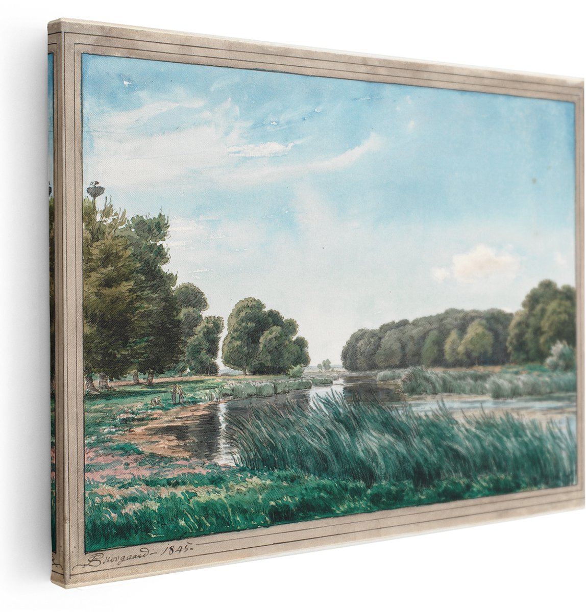 Artaza Canvas Schilderij Natuur - 160x120 cm - Groot - Wanddecoratie Landschap - Muurdecoratie Bos - Schilderijen Op Canvas Rivier Klassiek