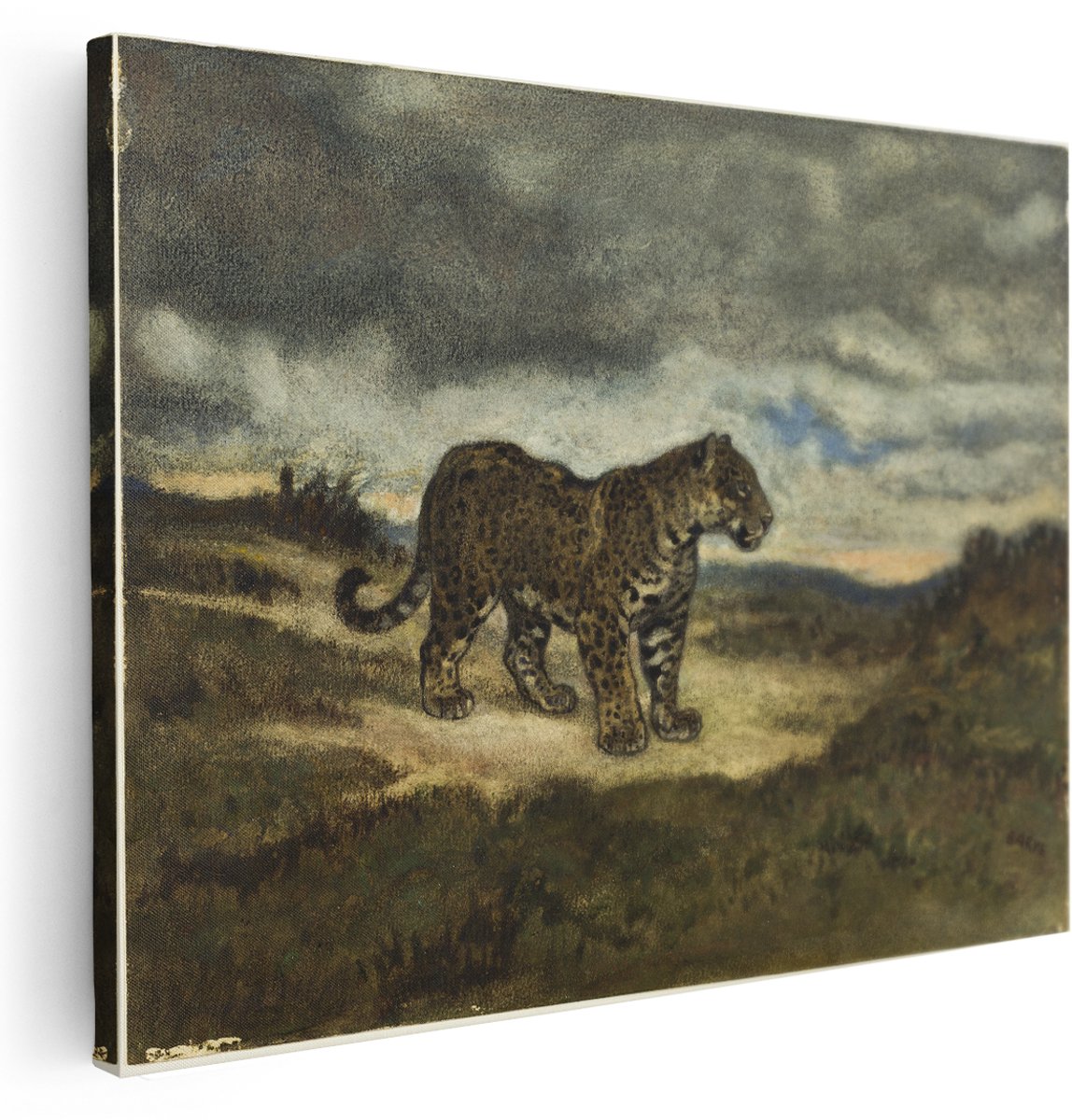 Artaza Canvas Schilderij Luipaard - 160x120 cm - Groot - Wanddecoratie Natuur - Muurdecoratie Zonsondergang - Kamer Accessoires Dieren
