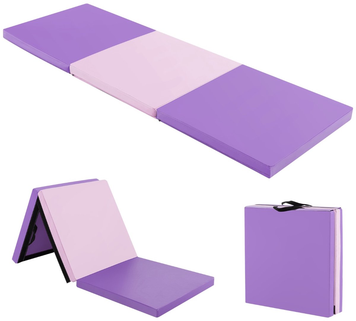 SureDeal® - Yogamatt - 3-delige Opvouwbare Oefenmat - Handgrepen Zijdig Klittenband - 180x60x5 cm - Geel