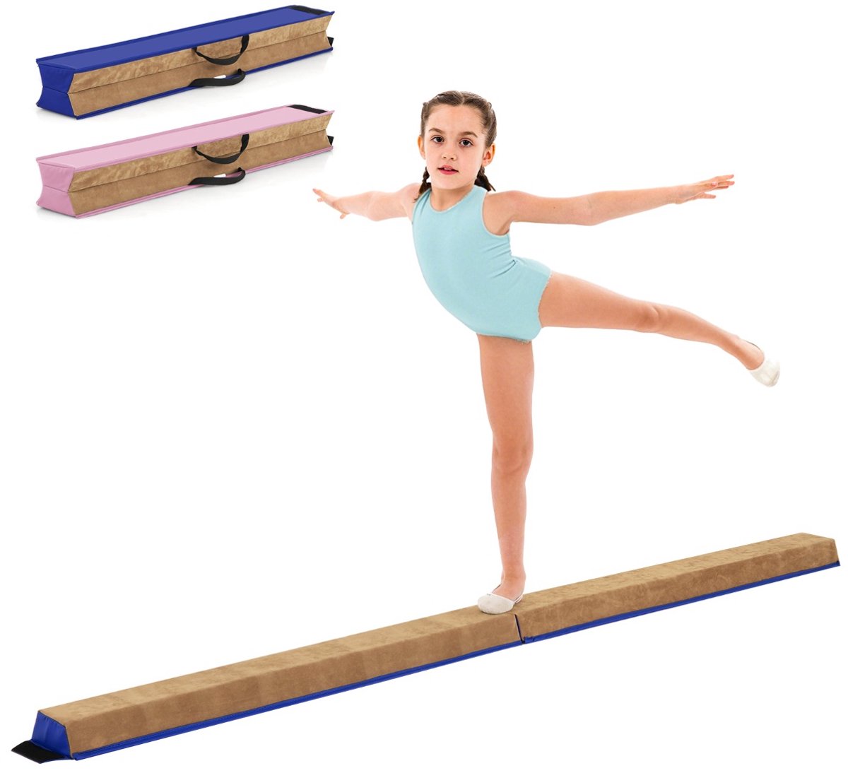 SureDeal® - Turnstang - Opvouwbare Evenwichtsbalk Draagbare - Zacht Schuim - Handgrepen - Kinderen Thuis Gymnastiek - 240x15x6,5 cm - Blauw