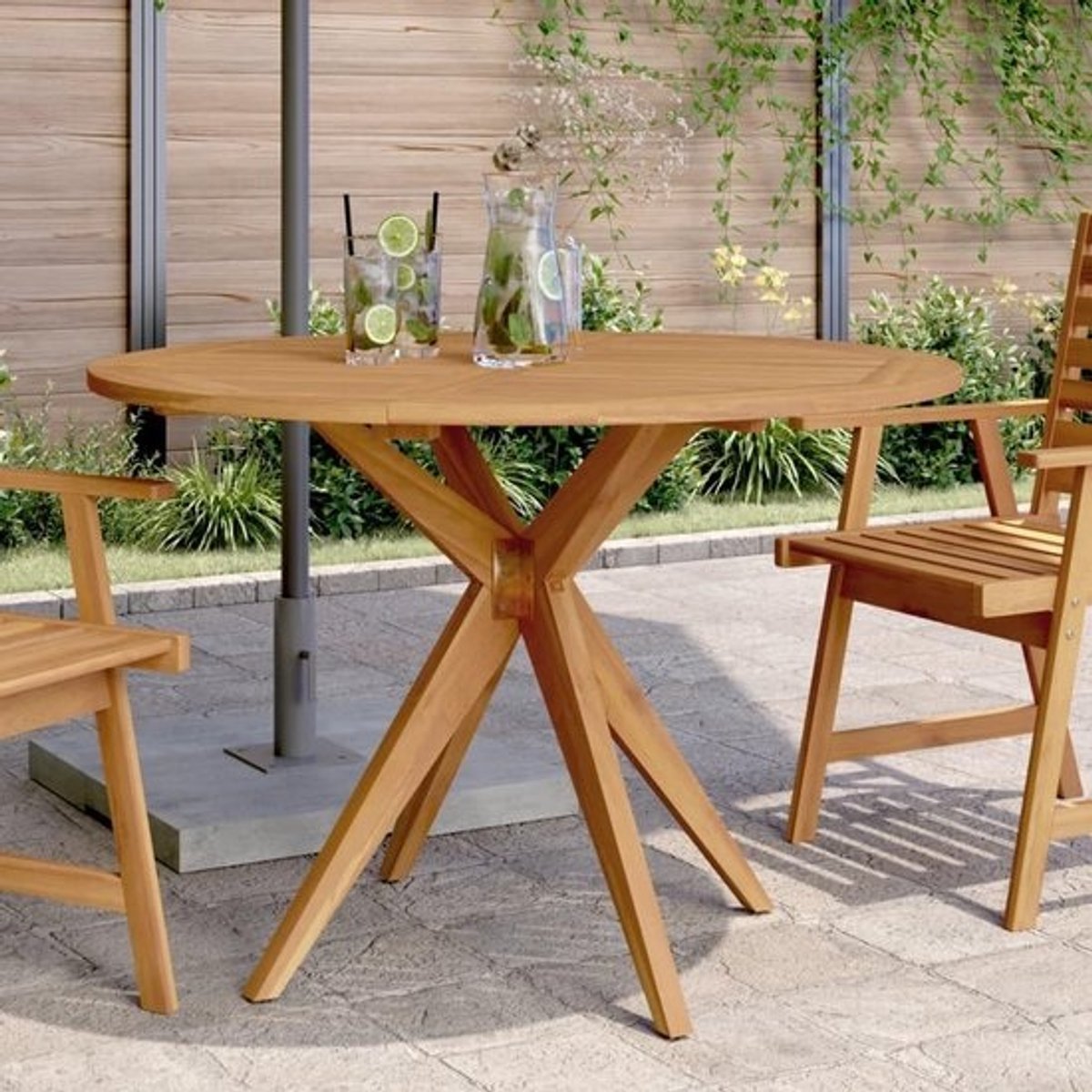 Ronde Tuintafel Ø110 cm – Massief Acacia Hout – Voor Buiten, Balkon en Patio