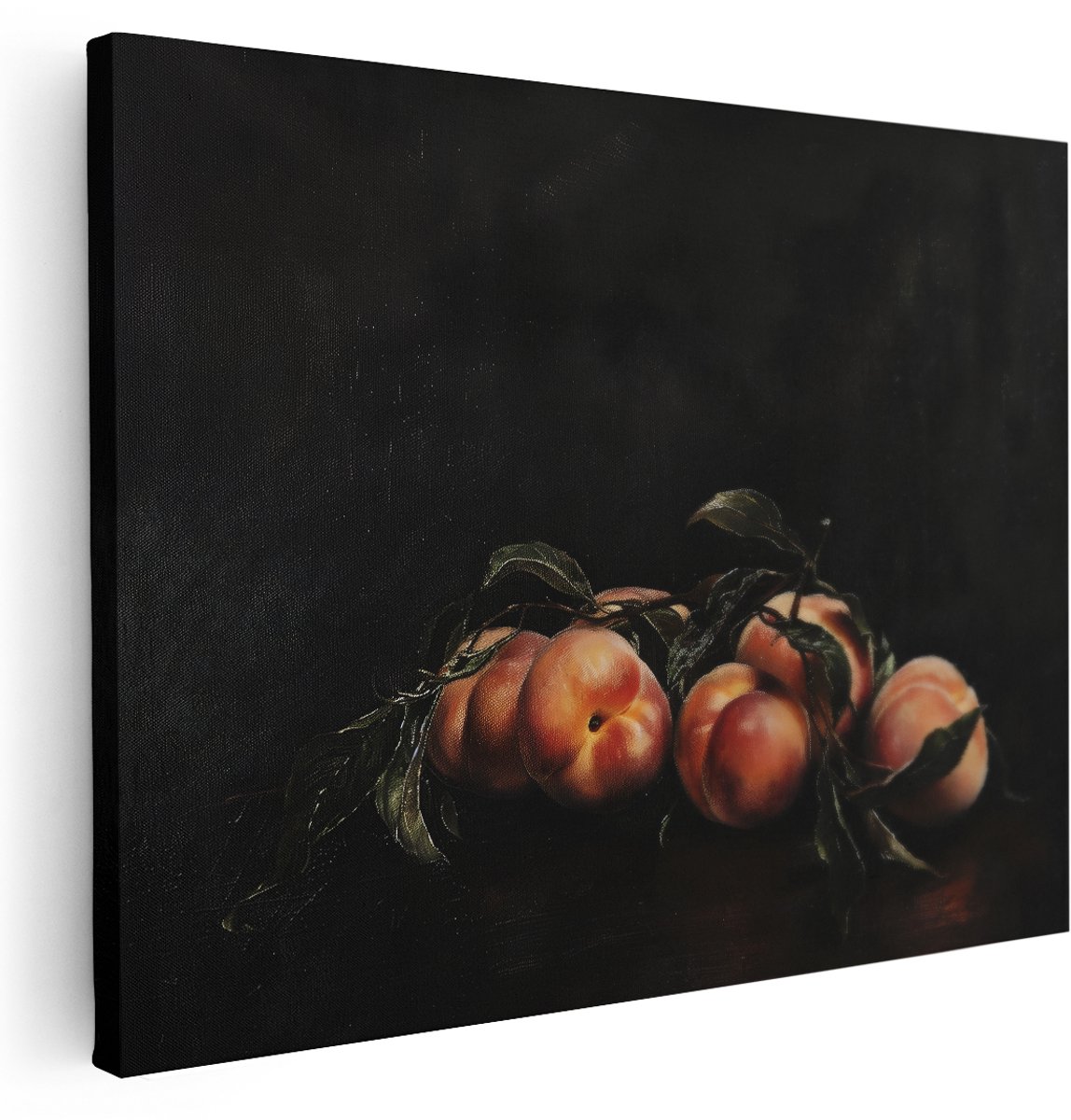 Artaza Canvas Schilderij Perziken - 160x120 cm - Groot - Wanddecoratie Stilleven Fruit - Muurdecoratie Barok - Decoratie Woonkamer Vintage