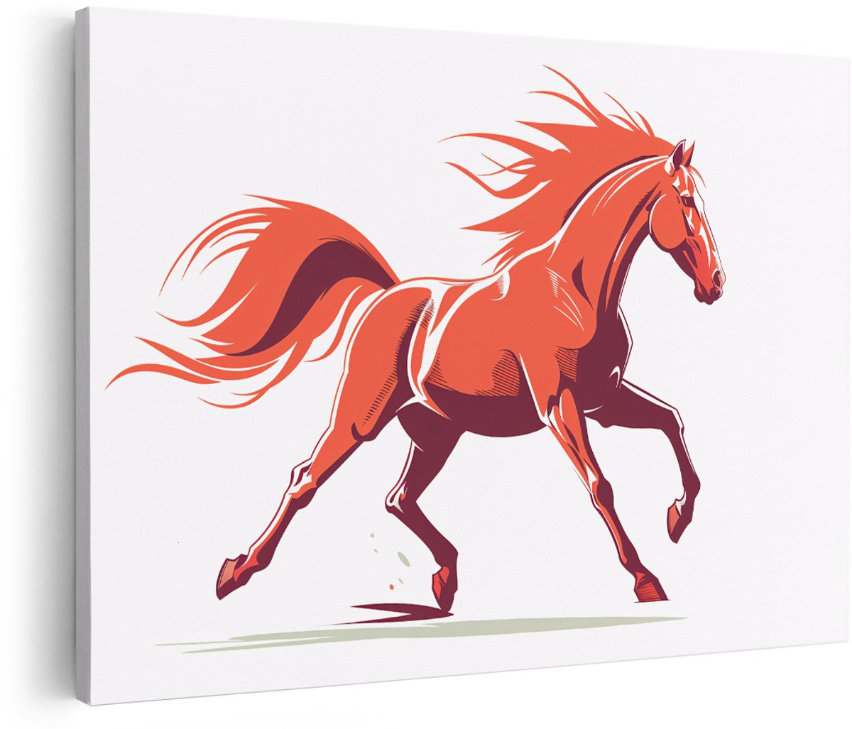 Artaza Canvas Schilderij Paard - 150x100 cm - Groot - Wanddecoratie Dieren - Muurdecoratie Galop - Decoratie Slaapkamer - Oranje