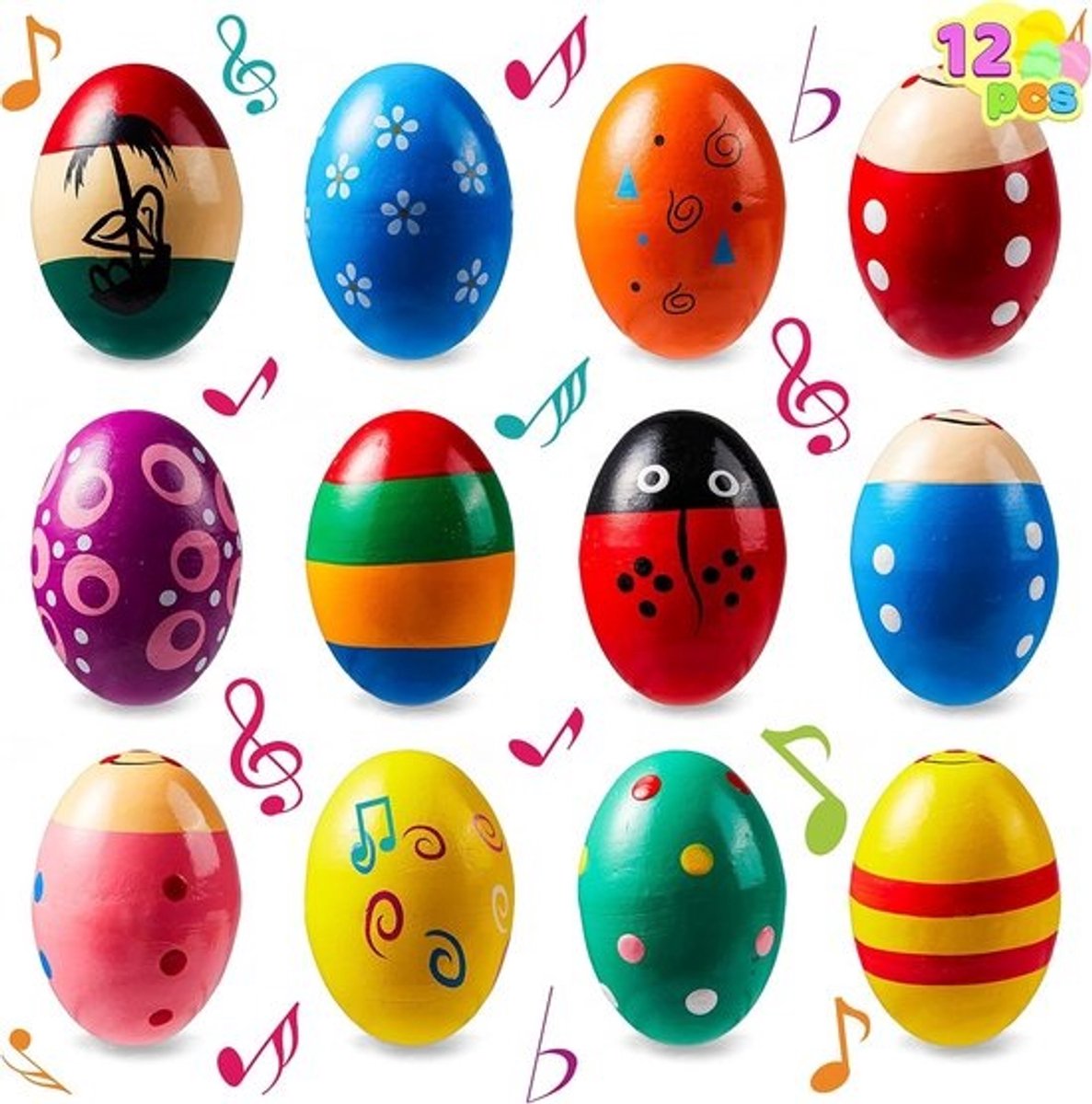 Houten eierschudders - 12 stuks, 5,8 cm - Maracas voor feesten en klaslokalen