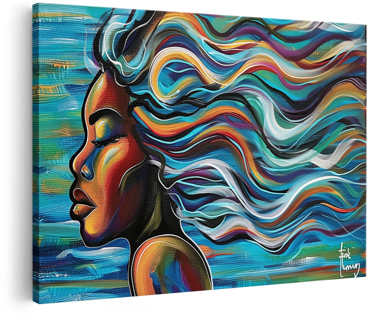 Artaza Canvas Schilderij Abstract Kunstwerk van het Haar van een Vrouw - 150x100 cm - Groot - Wanddecoratie Woonkamer - Schilderijen - Muurdecoratie