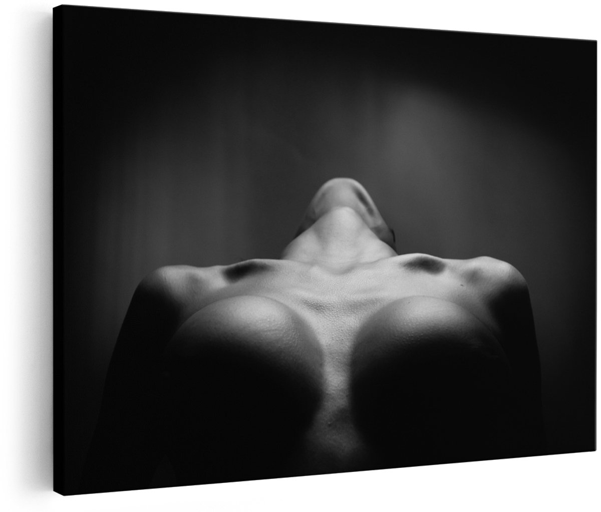 Artaza Canvas Schilderij Vrouwen Borsten - Erotiek - Zwart Wit - 150x100 cm - Groot - Wanddecoratie Woonkamer - Schilderijen - Muurdecoratie